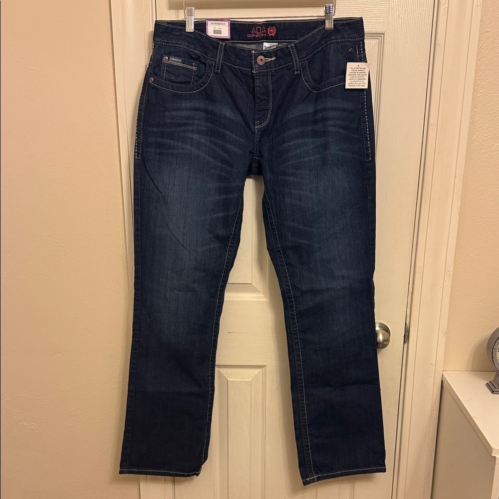 NWT Ada/Cinch Women's Dark Blue Relaxed Fit, Mid Rise Boot Cut Jeans